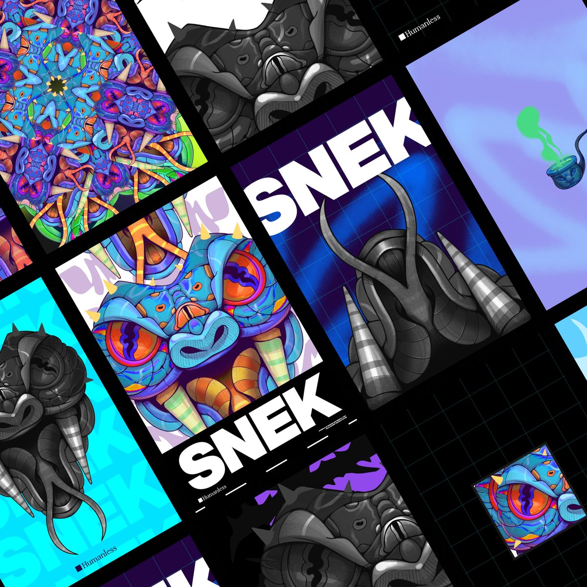 Humanless Posters is a collection exploring type, illustration, and layout design.

Our first drop is inspired by $snek and is compromised of 245 unique posters... all done by hand.

Available now on our website.