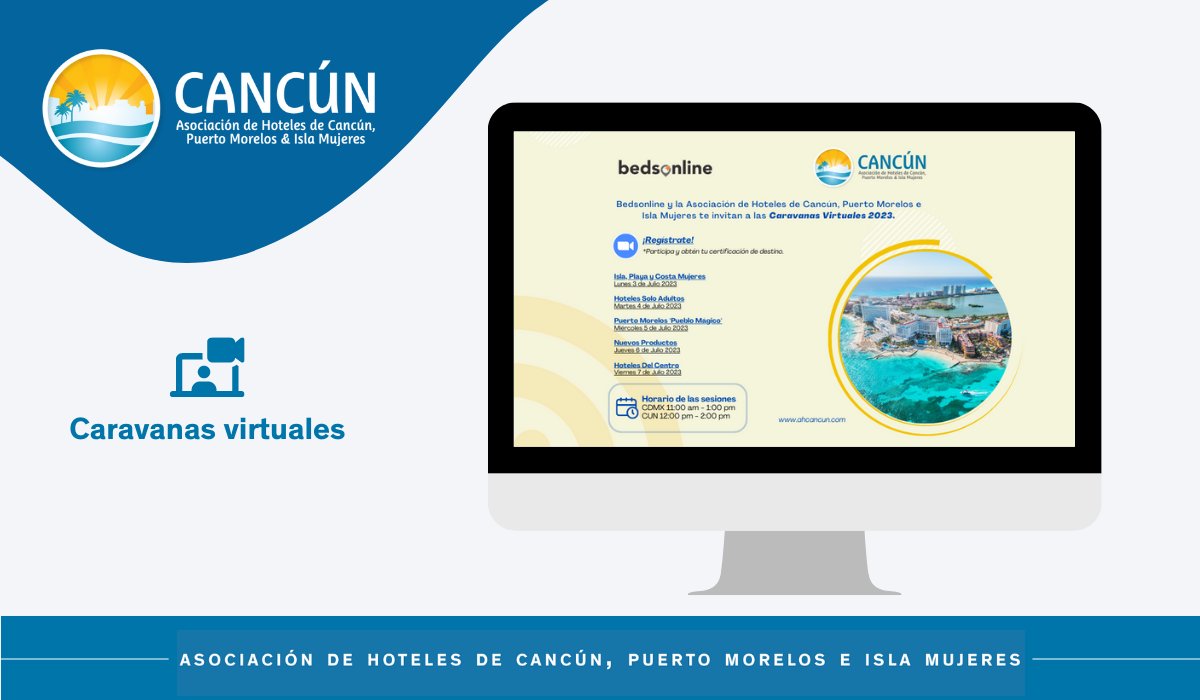 AHCancun's tweet photo. En colaboración con nuestro Miembro Aliado #Bedsonline realizamos las Caravanas Virtuales, durante 5 días consecutivos en las que contamos con más de 300 asistentes. 👩💻👨💻
¡Gracias a nuestros asociados participantes y a los asistentes! ⭐ https://t.co/La7KikajDN