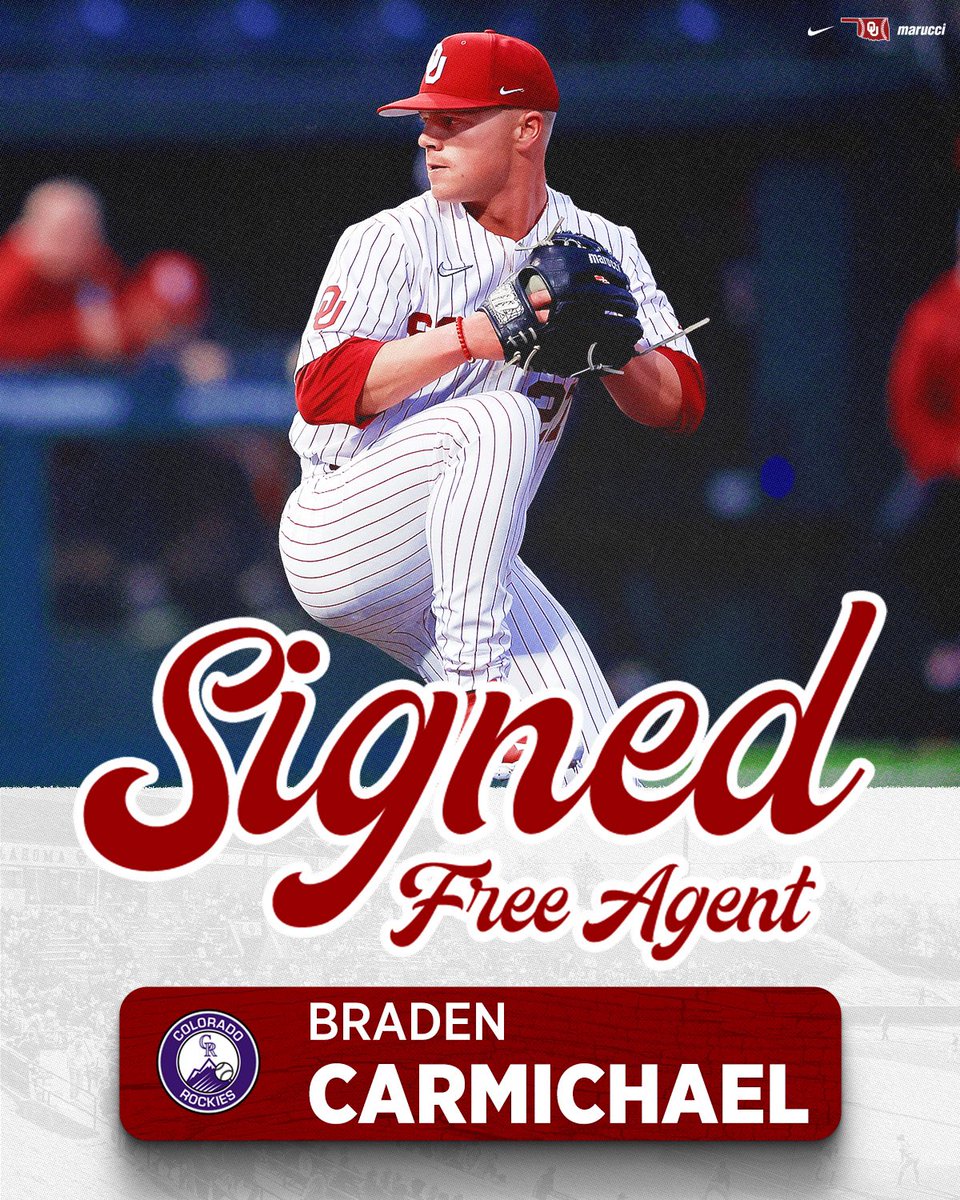 Oklahoma Baseball (@ou_baseball) on Twitter photo Congrats to <a href="/b_car4/">Braden Carmichael</a> on signing as a free agent with the <a href="/Rockies/">Colorado Rockies</a>!
#COMPETE | #MLBoomer Congrats to <a href="/b_car4/">Braden Carmichael</a> on signing as a free agent with the <a href="/Rockies/">Colorado Rockies</a>!
#COMPETE | #MLBoomer