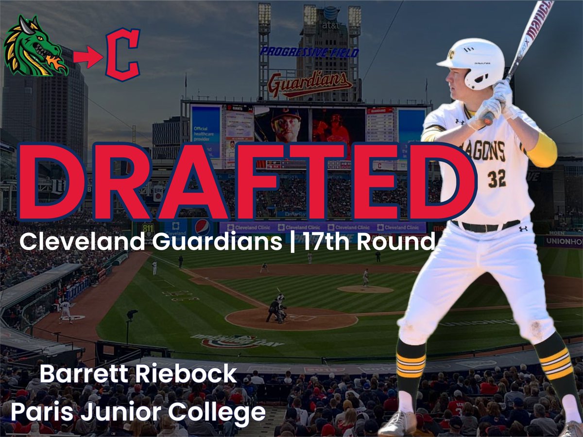 Congratulations to Dragon CF <a href="/BarrettRiebock/">Barrett Riebock</a> who was drafted in the 17th Round of the MLB Draft by the Cleveland Guardians! Big things ahead!

#PJCbaseball #BuiltDifferent #ProDrags