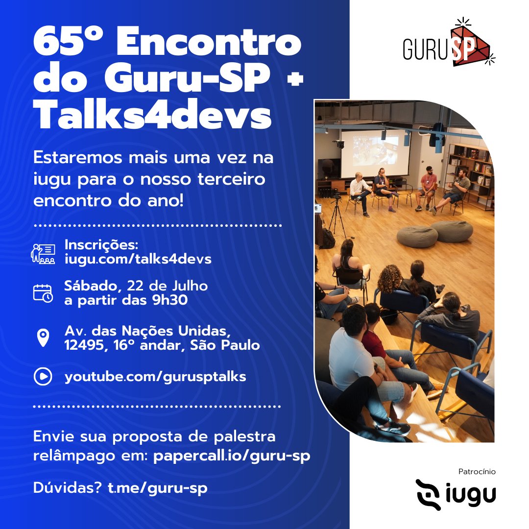 guru_sp's tweet photo. A data do nosso encontro de julho mudou do dia 15/7 para o dia 22/7. As inscrições continuam abertas:
https://t.co/1IB1xnyJaU
RT por favor, :) https://t.co/i52gqkF96X