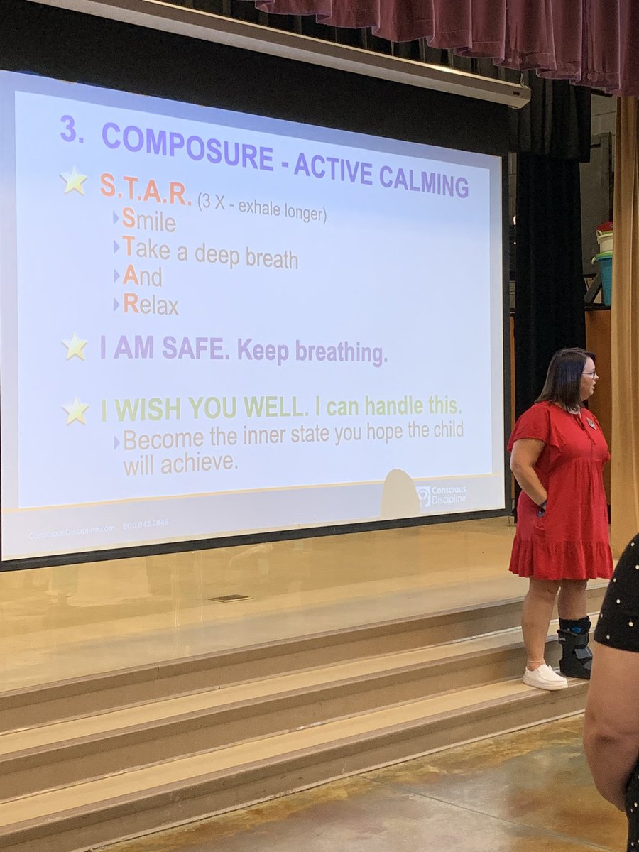 tiwaters0523's tweet photo. Conscious Discipline Day 1. Practicing the three steps to active calming to help keep us the higher centers of our brain. From the higher state we can respond with brilliance that is helpful vs. punitive. #officialSPS #Consciousdiscipline https://t.co/mFheoUvIju