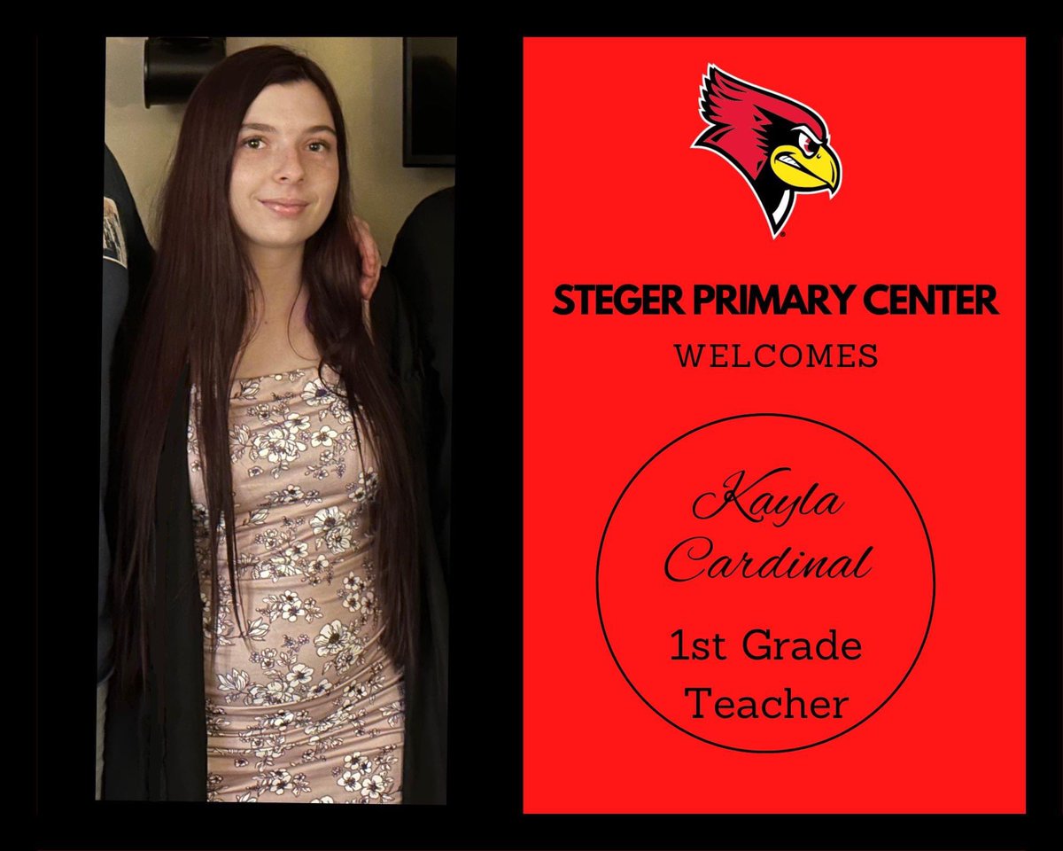 Excited to welcome new staff to our Primary Center. We can't wait for students, staff, and families to meet Ms. Cardinal as our new 1st grade teacher this 2023-2024 school year!

Welcome to the SPC Team Ms. Cardinal! <a href="/StegerPrimary/">Steger Primary Center</a> <a href="/Steger194/">Steger School District 194</a> #SPCCardinals