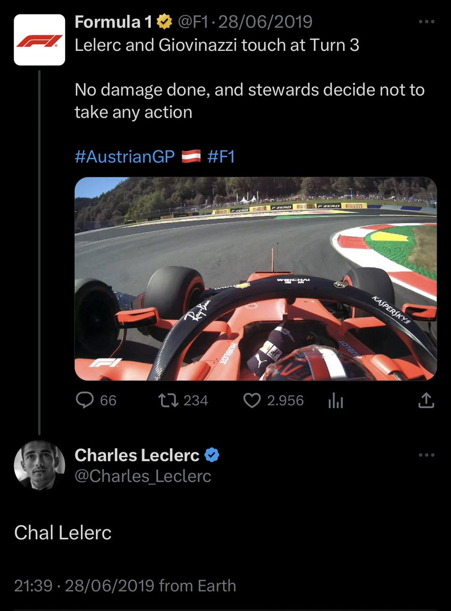SCUDERIAFEMBOY's tweet photo. just charles making fun of the F1 admin for writing his name (and ferrari) incorrectly 😭 https://t.co/v8ZYfORcKU