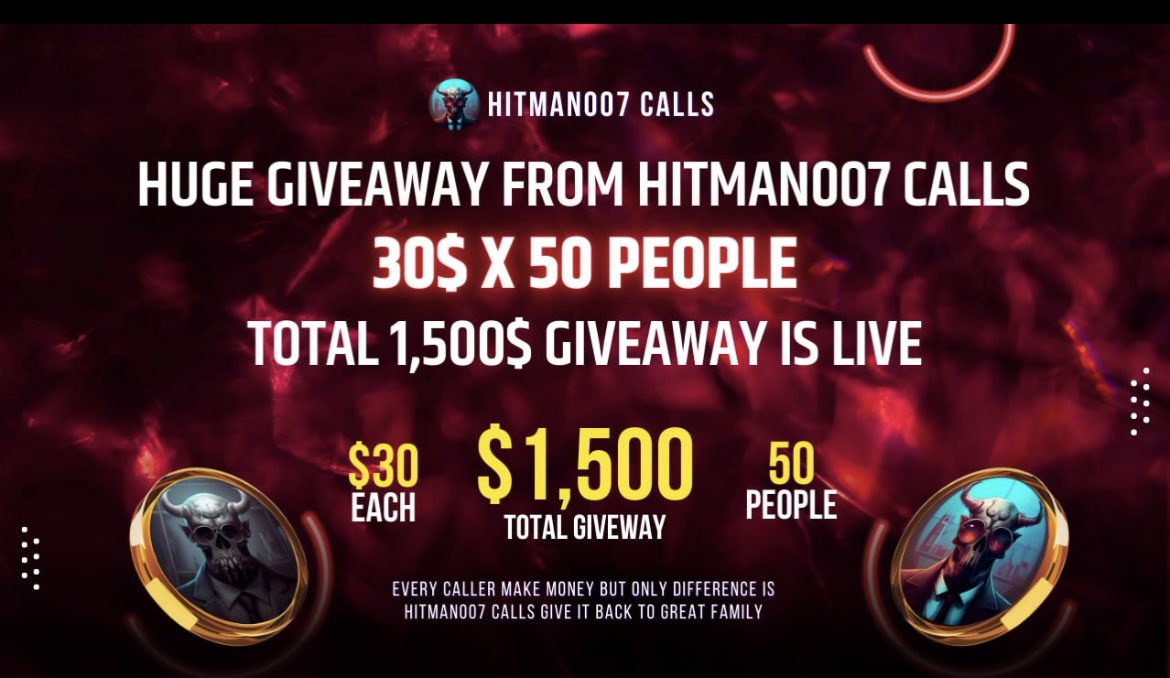 hitmancrypto007's tweet photo. Time to give it back to the greatest family. Biggest giveaway for Hitman007 calls is live.
Rules;
Follow Hİtman007 Twitter Account
Like + Retweet this tweet
Tag  a friend and use #hitman007givesback( comments without hashtags not eligible)
Join-Follow Hitman007 Calls on Telegram - https://t.co/YHEUxerun0

Winners will be selected until the end of Sunday 
Goodluck to all and remember Hitman007 always take care of family