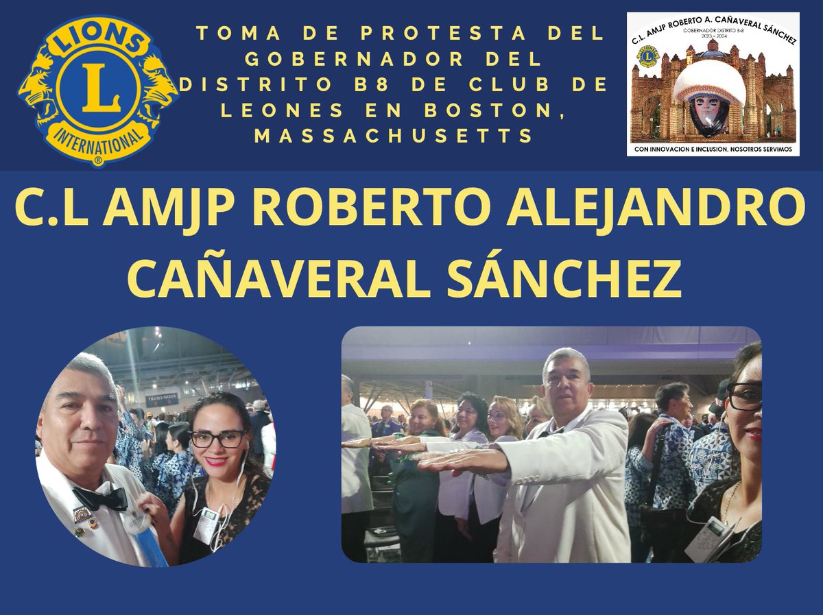 B8Distrito's tweet photo. ¡La histórica Toma de Protesta del Gobernador del Distrito B8 de Club de Leones en Boston, Massachusetts, fue un rotundo éxito! Felicitamos al nuevo gobernador de distrito B8, el CL AMJP Roberto Alejandro Cañaveral Sánchez y su equipo por asumir esta importante responsabilidad. https://t.co/zJg4BkbgOc