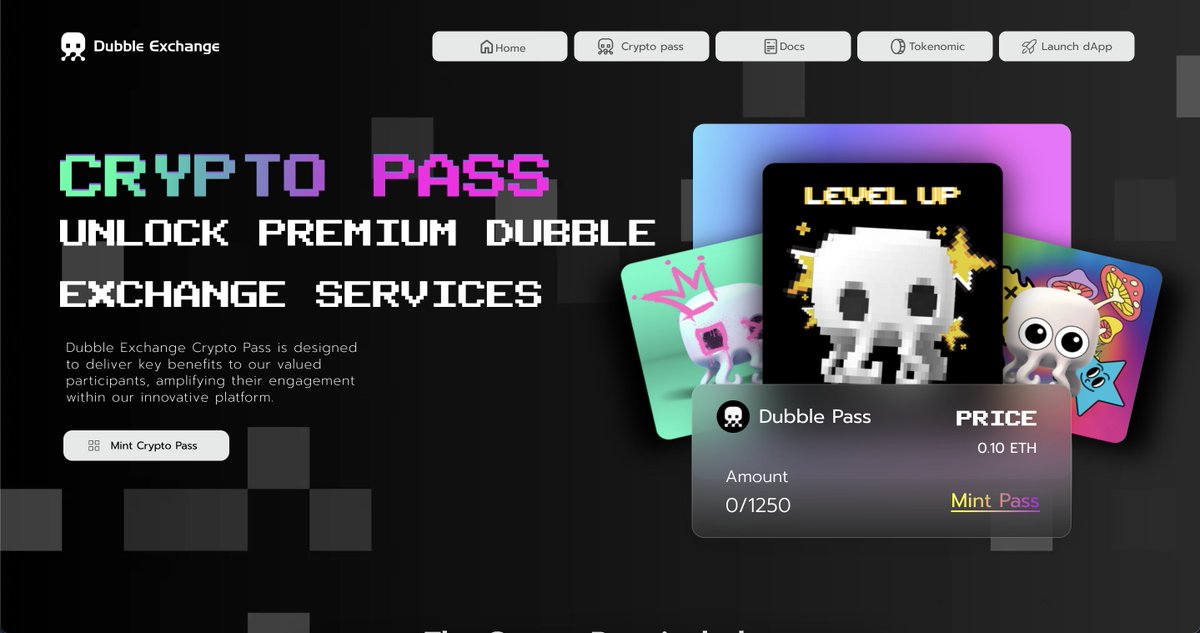DubbleExchange's tweet photo. 🚀 The Crypto Pass event has officially started, and we're delighted to announce that it will run for a full 8 days! 
Don't miss out on this limited-time opportunity to be a part of the early stages of our platform and unlock exclusive benefits. 🔥
👉 https://t.co/w8Ojh3An8F https://t.co/xM8WbGAs0h