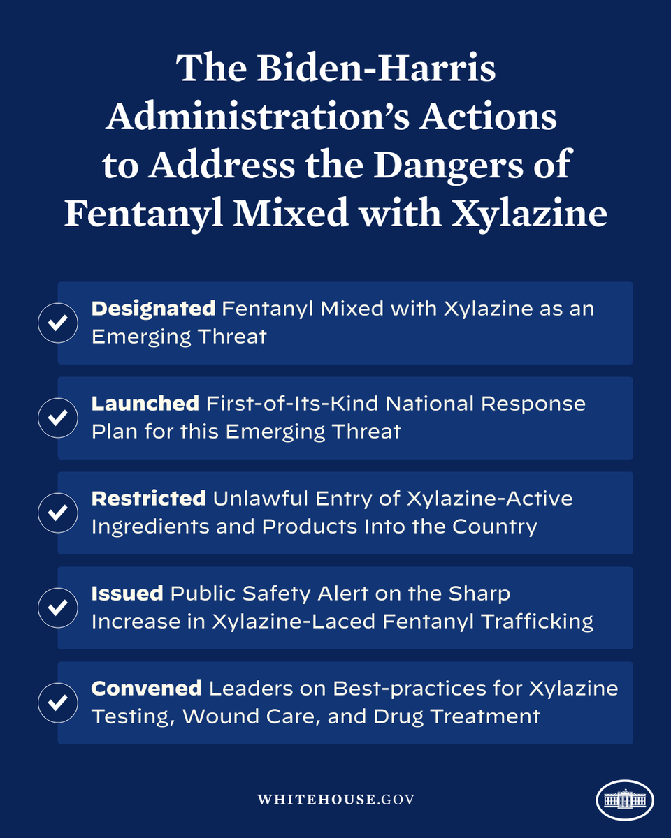 POTUS46Archive's tweet photo. In my State of the Union address, I called for a surge in resources to deal with the fentanyl epidemic that has devastated families across America.
 
Today, my Administration is taking new steps to address the emerging threat of fentanyl mixed with xylazine. https://t.co/uMtNRZOpYW