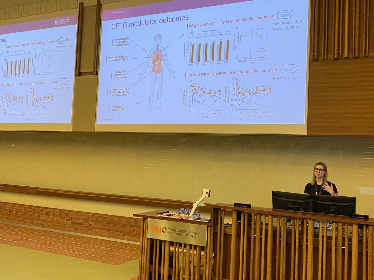First HDR talk of the #FrazerInstUQ Research Symposium is Emma Ledger presenting her work on the impact of CFTR modulation on P. aeruginosa infection in people with Cystic Fibrosis. <a href="/UQ_News/">UQ News</a> <a href="/TRI_info/">Translational Research Institute</a>