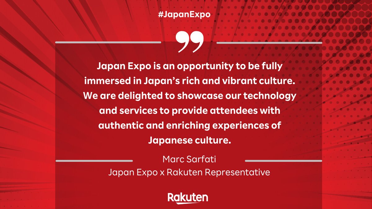 Discover the magic of Japanese innovation and heritage at #JapanExpo! Rakuten is proud to present an array of authentic experiences. corp.rakuten.eu/pressrelease/r…