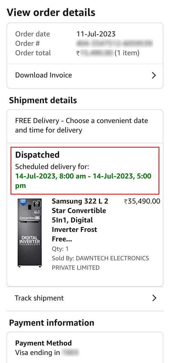iNFSutirtha's tweet photo. @amazonIN is MISLEADING and HARASSING their customers!!

I ordered a Samsung Refrigerator from Amazon. Product was shipped and reached to a delivery station on the same day I ordered. But, when I was checking back my Order page in the evening it was showing "Returning to seller". https://t.co/PXfJzM62lj