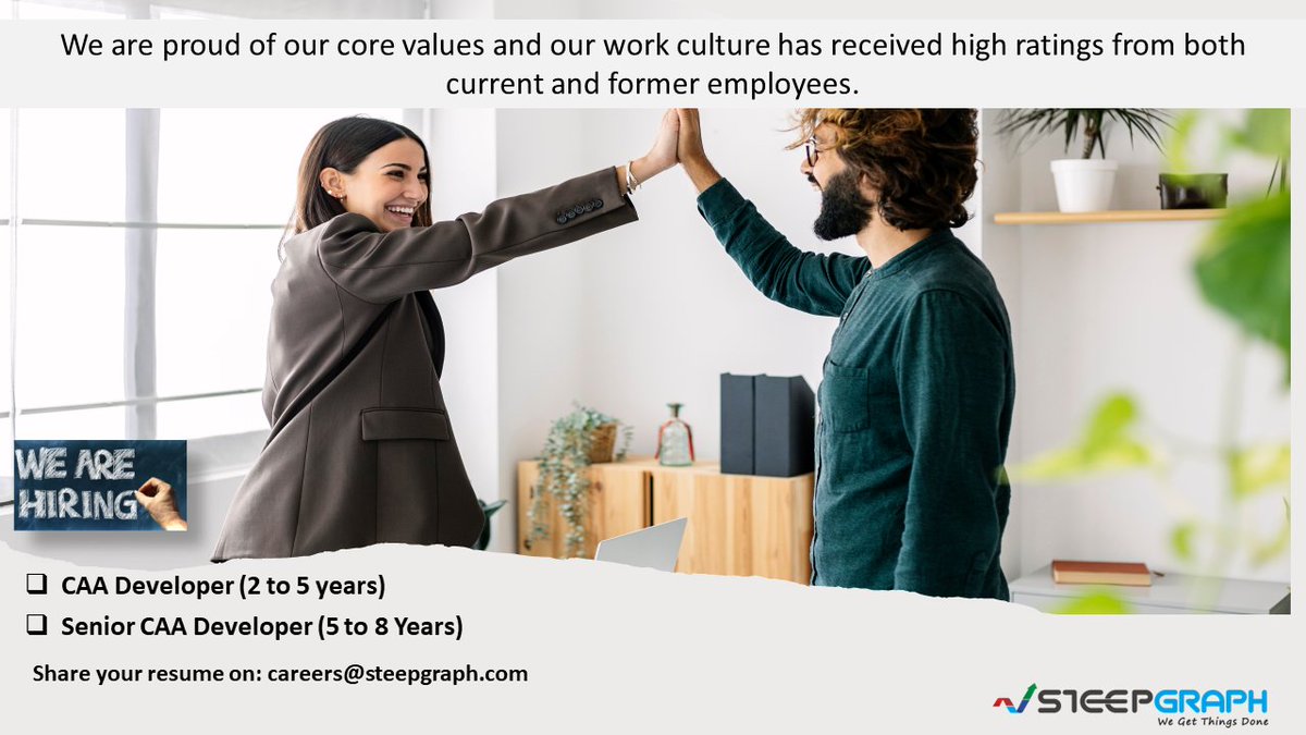 steepgraph's tweet image. #hiringnow
#SteepGraph is hiring #caa Developer/ Senior CAA Developer

“𝐒𝐭𝐞𝐞𝐩𝐆𝐫𝐚𝐩𝐡 𝐞𝐧𝐜𝐨𝐮𝐫𝐚𝐠𝐞𝐬 𝐢𝐭𝐬 𝐞𝐦𝐩𝐥𝐨𝐲𝐞𝐞𝐬 𝐭𝐨 𝐟𝐨𝐥𝐥𝐨𝐰 𝐭𝐡𝐞𝐢𝐫 𝐩𝐚𝐬𝐬𝐢𝐨𝐧𝐬.&quot;

Share your resume on – Careers@steepgraph.com

#caa #CAADeveloper #hiring #EKL