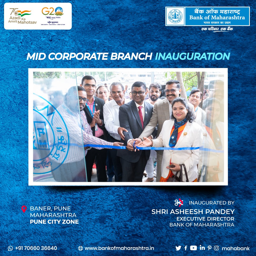 mahabank's tweet photo. (1/3) Bank of Maharashtra inaugurated Mid Corporate Branch in Baner, Pune City Zone at the hands of Shri Asheesh Pandey, Executive Director of the Bank.

#BankofMaharashtra #Mahabank #BranchInauguration #BranchOpening #MidCorporateBranch #Pune #Maharashtra https://t.co/ojiwfYIjkE