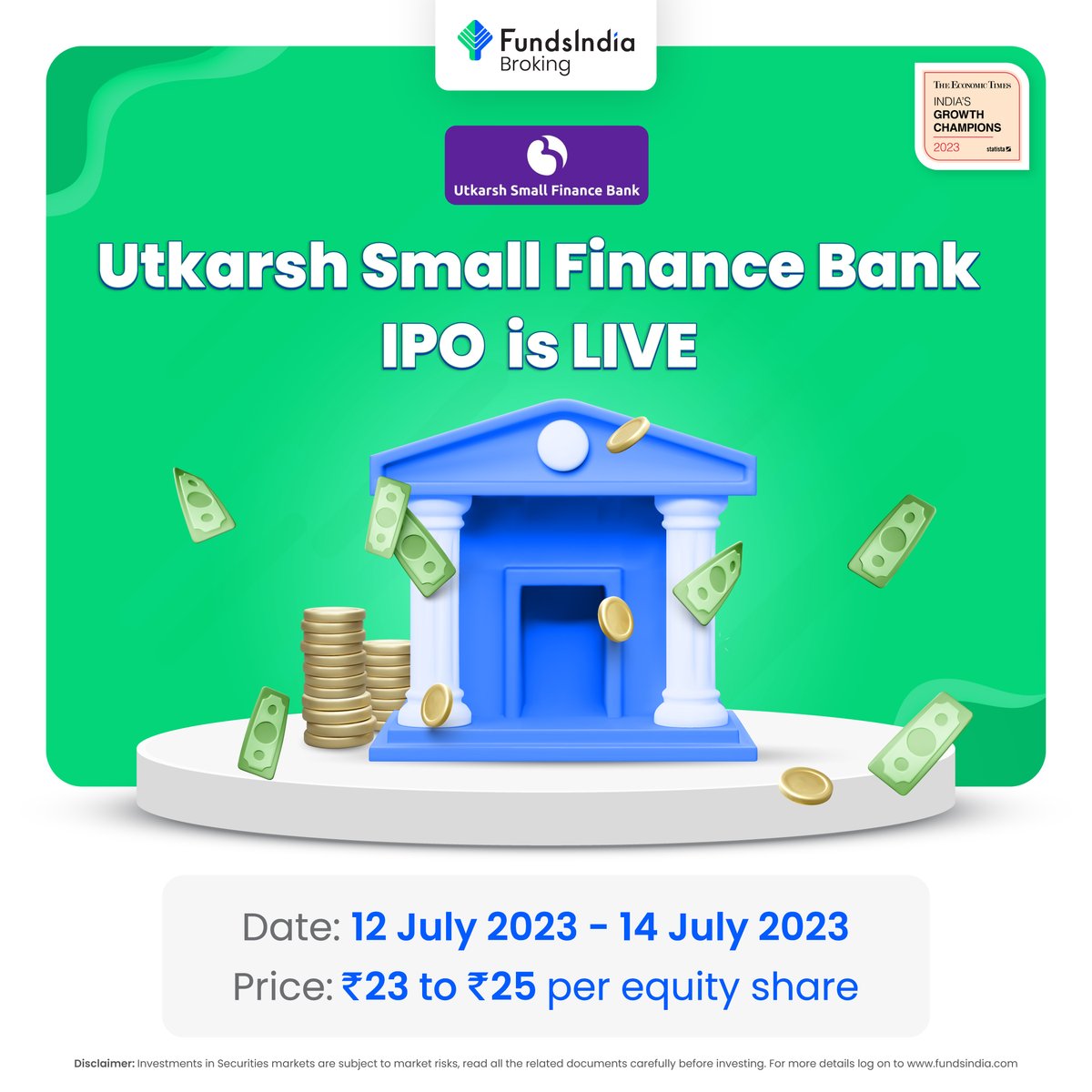 🔔#IPOAlert - Utkarsh Small Finance Bank Ltd  

👉Buy Utkarsh SFB IPO: fundsindia.com/content/jsp/IP…    

👉Detailed Insights: fundsindia.com/blog/equities/… 

👉If you're NEW to FundsIndia, open your FREE investment account now: fundsindia.com/registration/s…

#Utkarshsmallfinancebank #IPO #Stocks