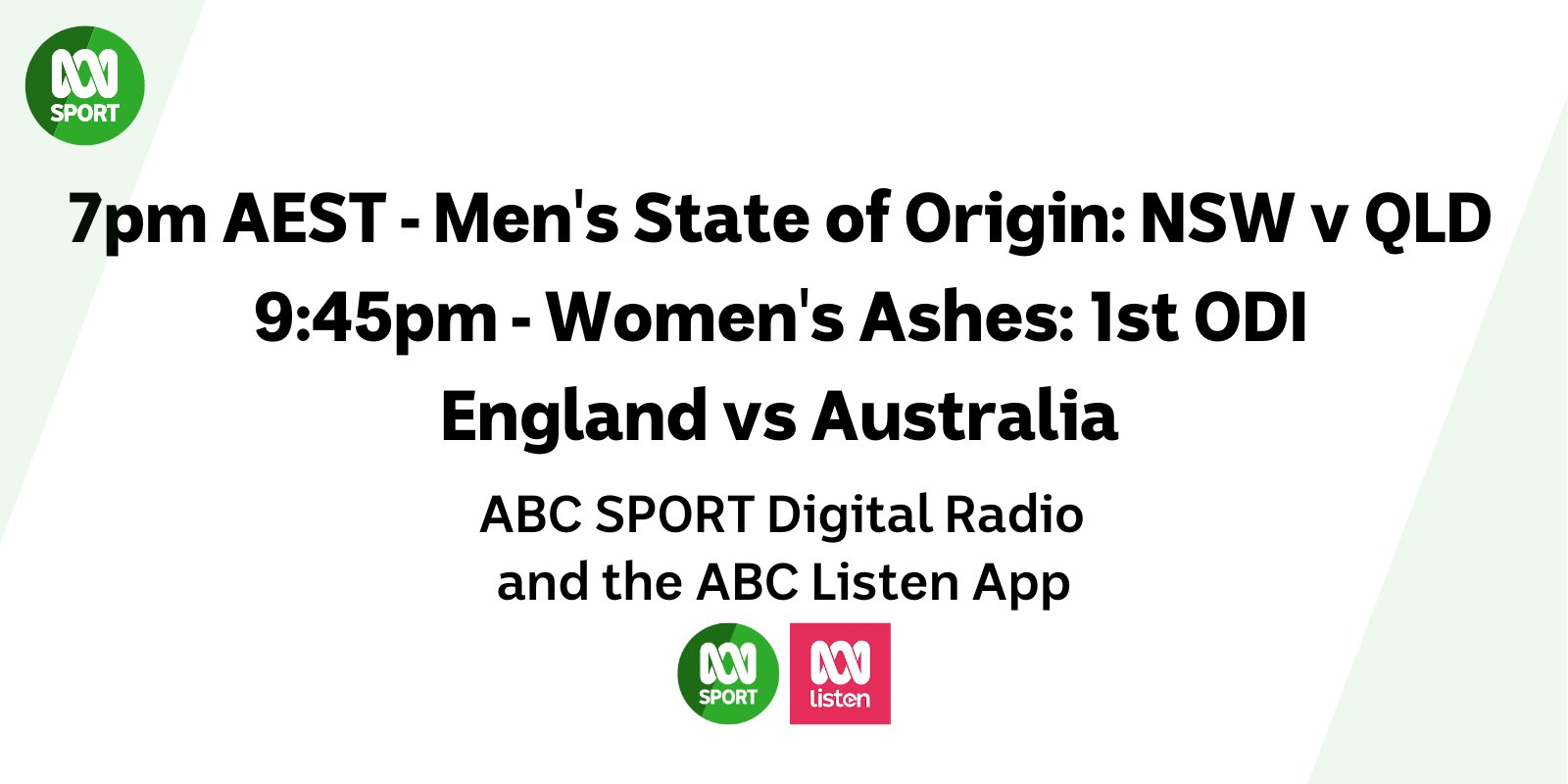 ABC SPORT on Twitter "📻 Get ready for a bumper night of sport! 🏏🏉 Men