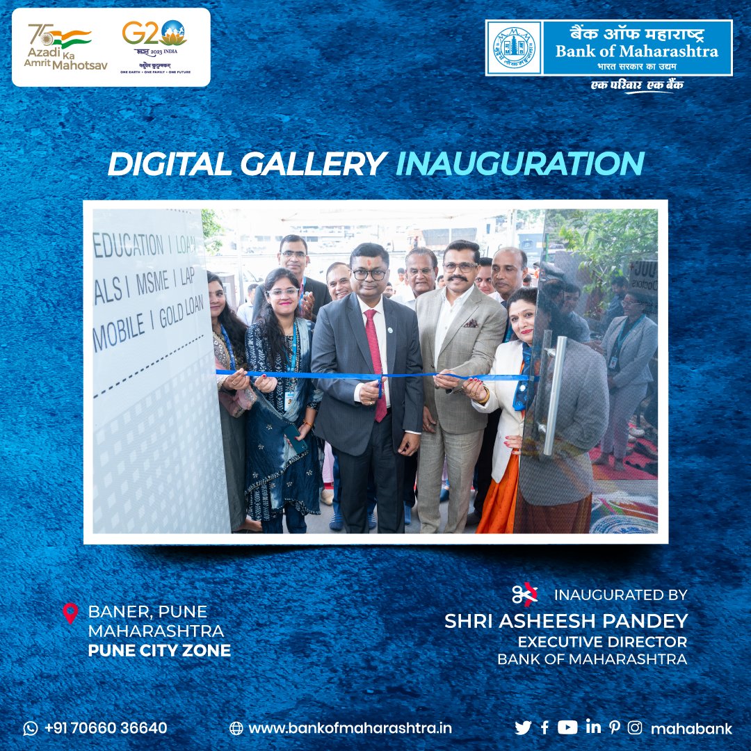 mahabank's tweet photo. (1/3) Bank of Maharashtra inaugurated a Digital Gallery in Baner, Pune City Zone at the hands of Shri Asheesh Pandey, Executive Director of the Bank.

#BankofMaharashtra #Mahabank #BranchInauguration #BranchOpening #DigitalGallery #DigitalBanking #DigitalIndia #Pune #Maharashtra https://t.co/OrkdF9tkGT