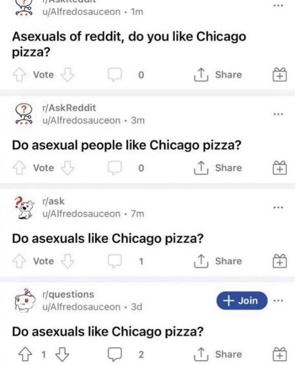 lusciousbeagle's tweet photo. do asexuals like chicago pizza https://t.co/gZtY4gMZrE