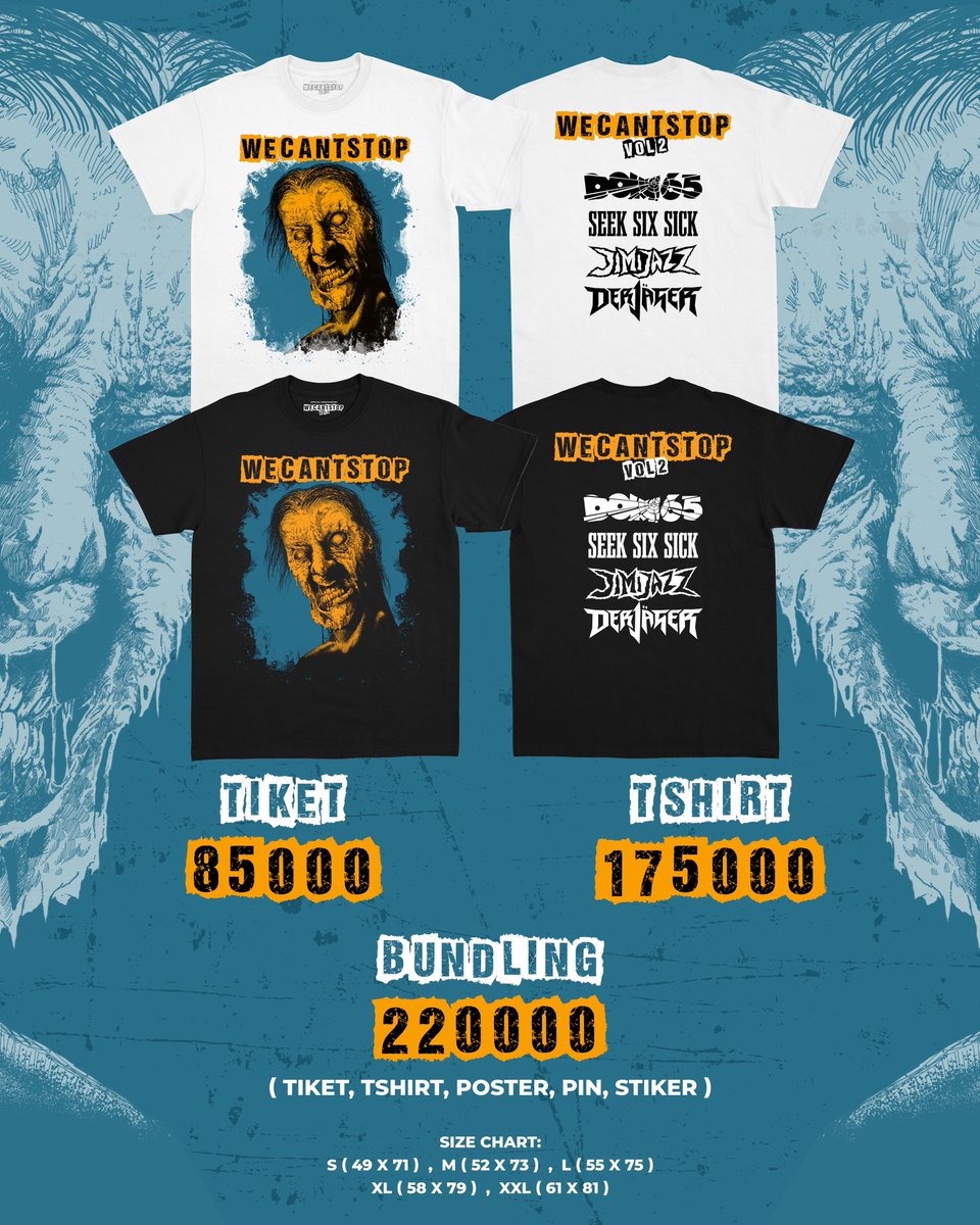 prodvokatif's tweet photo. We Can’t Stop sudah memasuki babak ke-dua, sobbh!

Kali ini menampilkan @DOM65Band, @seek_six_sick, @derjagerkill, dan @jimijimz Jazz.
Tiket, silakan hubungi CP yang ada di situ ya, aman.

Mau beli tiket aja, kaos aja, atau bundel semua?
Dan buat 200 pembeli pertama, ada hadiah! https://t.co/jVOOVevpDA