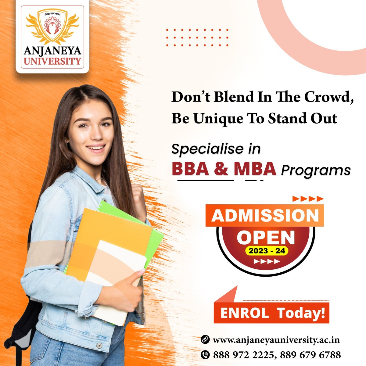 Unleash your potential as a business leader at #AnjaneyaUniversity. Our #BBA & #MBA programs equip you with essential business skills and strategic management expertise for a thriving corporate career. Join us now for endless career opportunities. #AdmissionOpen2023 #EnrolToday