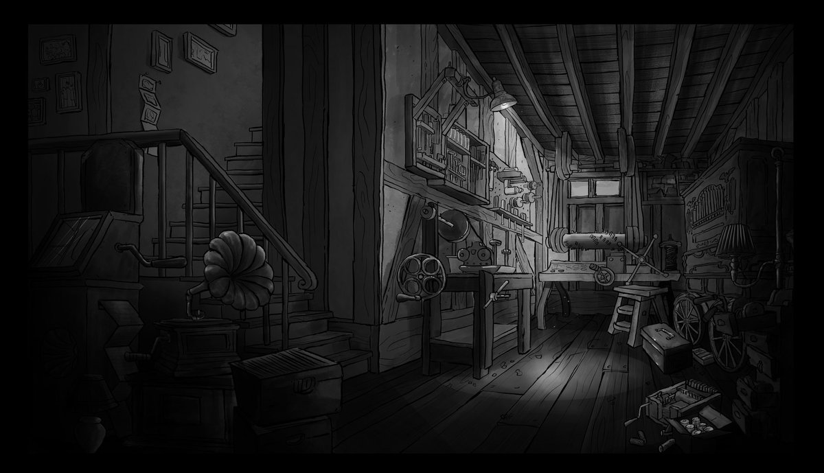 punk_lettuce's tweet photo. Happy #PortfolioDay  this is a design of an old timey music box shop nestled in a big city. 

I am a background designer for TV Animation with three years of experience looking for work. Freelance and/or full time. Available immediately. Thanks for your time. https://t.co/1cgT7ntuZZ