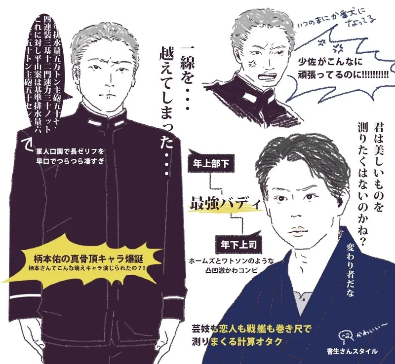 ゴジラ-1.0、めっちゃ楽しみだ...!! 山崎貴監督の『アルキメデスの大戦』見た時に描いたイラスト再掲。とんでもなく面白くてゾクゾクしたからゴジラも期待大!