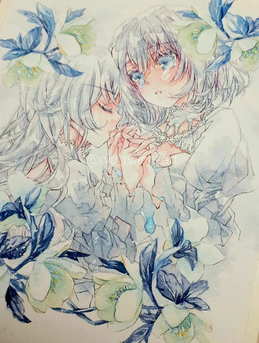 #作品をみてくださいあわよくばフォローしてください祭 透明水彩で創作百合や創作少女を描いています 