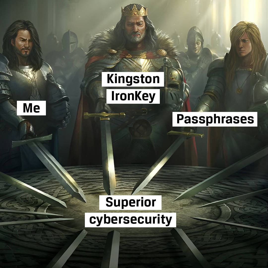 kingstontech's tweet image. Protect the realm (your corporate data) at all costs (by investing in #HardwareEncryption). #KingstonIronKey