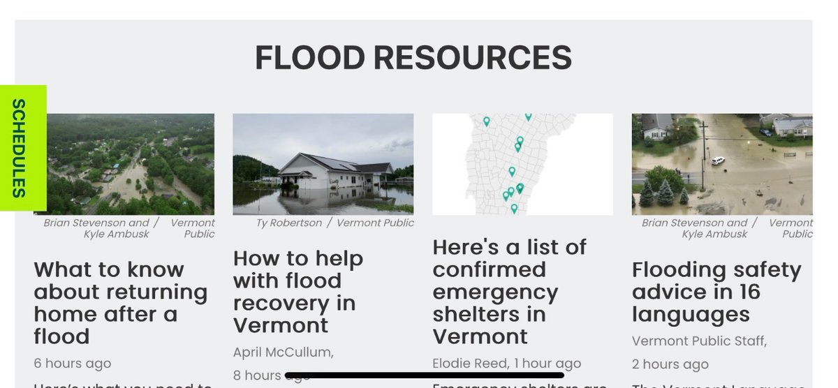 Very proud of our <a href="/vermontpublic/">Vermont Public</a> staff for having these practical resources easy to find on the vermontpublic.org home page. 

More to come! We are responding to what people tell us they need, so keep the questions coming. #vtflood23