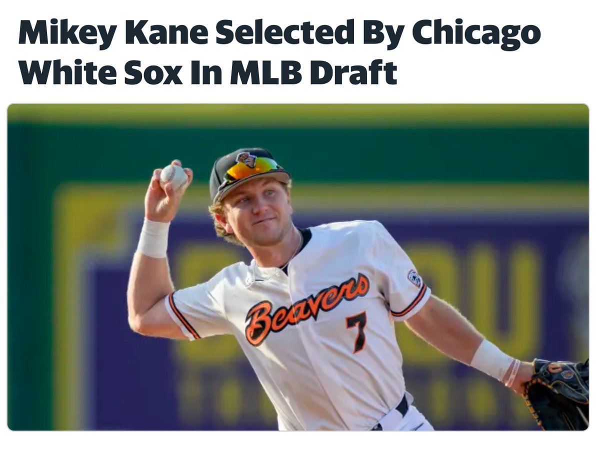SFHSLaCanadaCA's tweet photo. Congratulations to St. Francis Alumni Mikey Kane '20 who was selected in the 17th round / 15th pick to the Chicago White Sox. We are so proud of Mikey &amp; congratulations to the Kane family. 

Photo Credit: @OregonState / @Rivals / @LaTimes https://t.co/gey7WTS6H4
