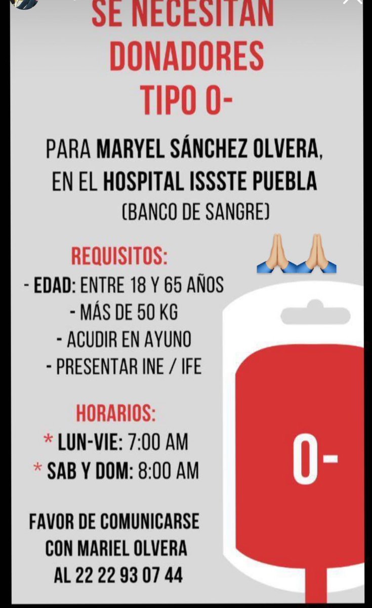 lavirologa's tweet photo. 🩸Se solicitan donadores de sangre tipo O-.
Agradeceria si pudieran compartir. 
#ISSSTE #puebla https://t.co/sNdWAE7ilY