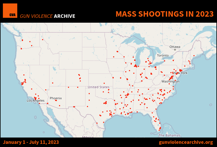 The United States has witnessed 372 mass shootings in 40 different states (and Washington D.C.) in the 192 days of 2023.

gunviolencearchive.org/reports/mass-s…
