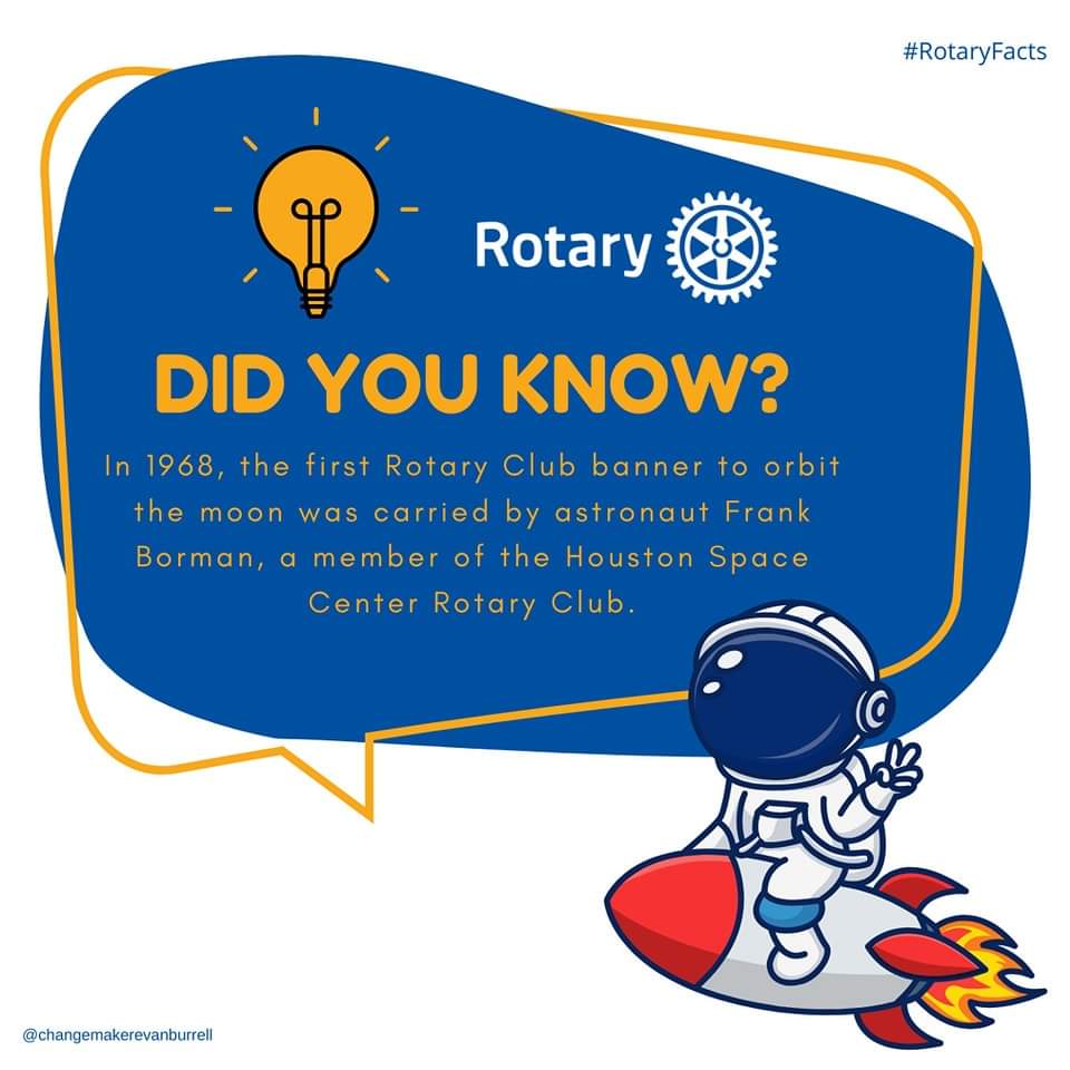 1RotaryKharghar's tweet photo. Today's #RotaryFact.
Did you know that Houston Space Centre Rotary member, Astronaut Frank Borman carried the 1st Rotary club banner on his orbit around the moon in Apollo 8 in December 1968.
😱👨🚀🚀🌚🪐
#RotaryInternational
@Rotary @rid3131 https://t.co/OOY1p9F4MB