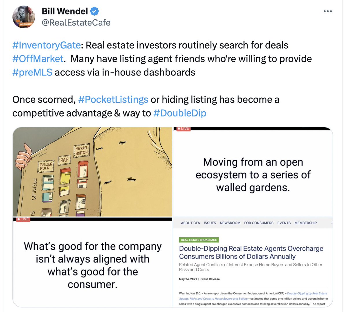RealEstateCafe's tweet photo. When NAR's Clear Cooperation Policy blessed "#ExclusiveListings" in Nov 2019, added momentum to 30 yr erosion of fiduciary duties. To access inhouse listings #preMLS, homebuyers must forego working own fiduciary.
Will proposed #MLSpin Settlement result in more #AgencyStripping? https://t.co/p6tvjGYELr
