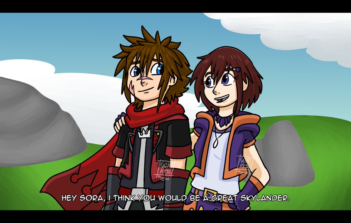 KeyzSora's tweet image. #sokaiweek2023 This isn&apos;t based on today&apos;s prompt, but I just wanted an excuse to draw that Skylanders AU of mine, that i&apos;ll one day revisit. 

In that AU Sora is a Villain (But not really) and Kairi is a Skylander.