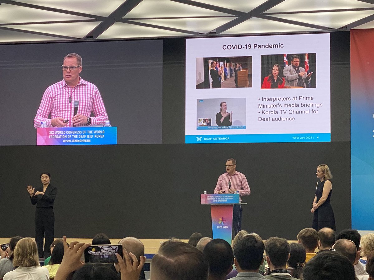 alanjwendt's tweet photo. It's a full house for @Deaf_Aotearoa presentation about Emergency interpreting in times of crisis in Aotearoa/NZ! Highlighting MOU and partnership for Deaf community with @NZcivildefence, working relationship to ensure NZSL access 1/2 https://t.co/BMBZFdJ6vv
