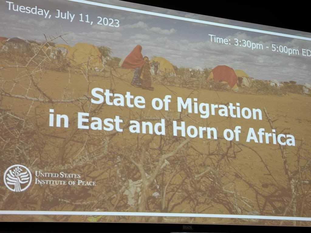 RobieKakonge_'s tweet photo. Attended the launch of #StateofMigration in East &amp; Horn of Africa at @USIP. 

Pleased to hear the panel acknowledge that Uganda is a global leader in implementing migration related matters.

Congratulations to @AmyEPope on being appointed DGE @UNmigration. https://t.co/lju5ghe6Ah