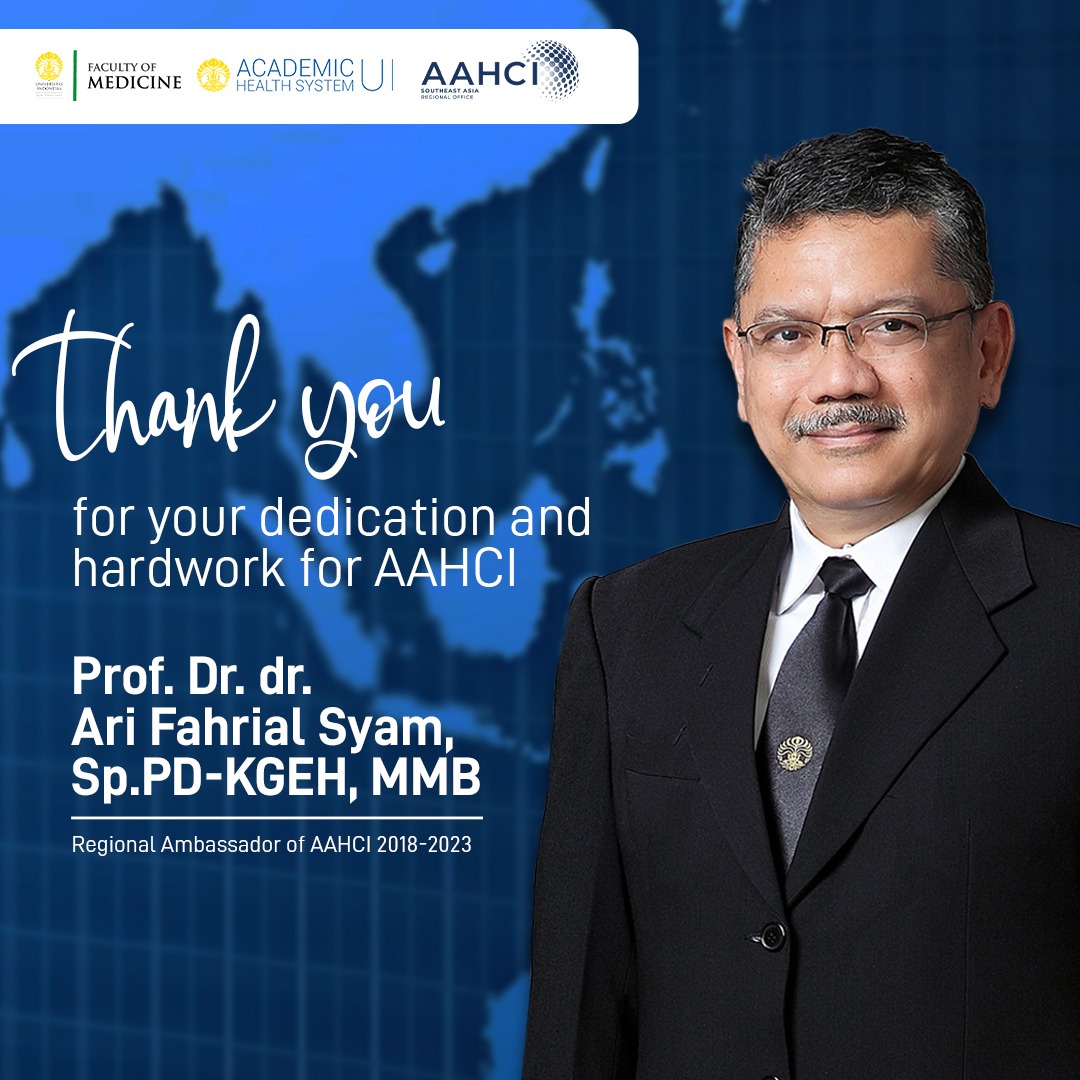 Thank you very much for your service as the AAHCI SEA Regional Ambassador 2018 - 2023 <a href="/DokterAri/">Dr.Ari Syam</a>. We wish you all the best.