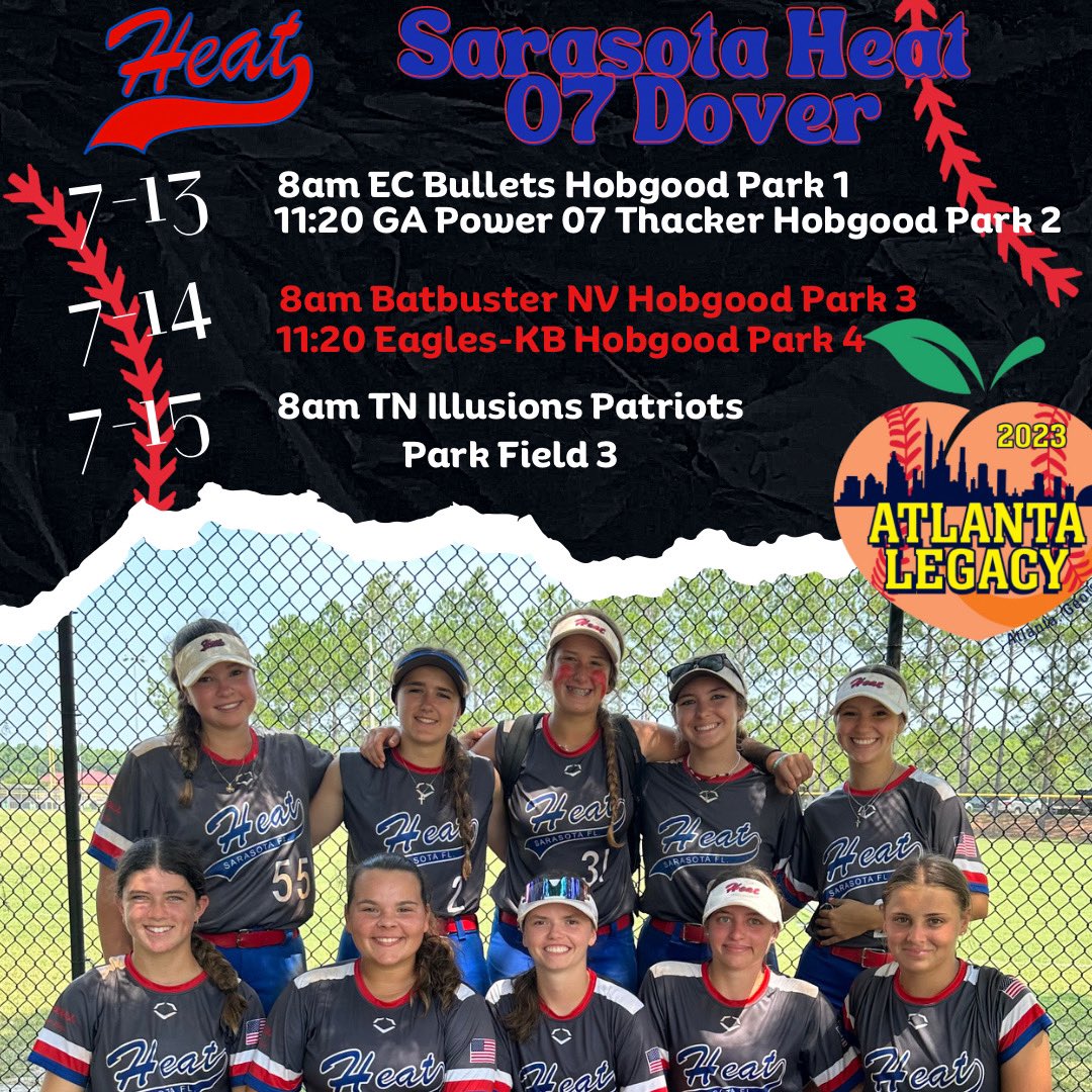 I hope you can come out and watch the Atlanta Legacy tournament this weekend!!
@sarasotaheat07 
<a href="/GyreneSoftball/">Ave Maria University Softball</a> <a href="/FlaglerSoftball/">Flagler Softball</a> <a href="/FGCU_Softball/">FGCU Softball</a> <a href="/DSC_SBall/">Daytona State Softball</a> <a href="/FAUSoftball/">Florida Atlantic Softball</a> <a href="/FSU_Softball/">Florida State Softball 🥎</a> <a href="/FloridaTechSB/">Florida Tech Softball</a> <a href="/FSC_Mocs/">Florida Southern Mocs</a> <a href="/SBRRetweets/">Softball Recruiting Reposts</a> <a href="/LegacyLegendsS1/">Legacy & Legends Softball</a>