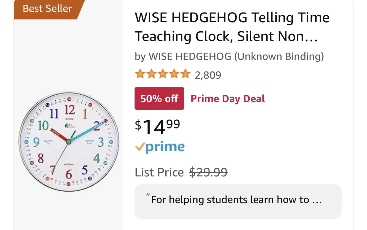 Finally something on our <a href="/amazon/">Amazon</a> wishlist is on sale! 50% off this clock to help my 2nds learn to read analog clocks!! Who can help my scholars? #teachertwitter #postforpencils #AmazonPrimeDay #clearhthelist amazon.com/hz/wishlist/ls…