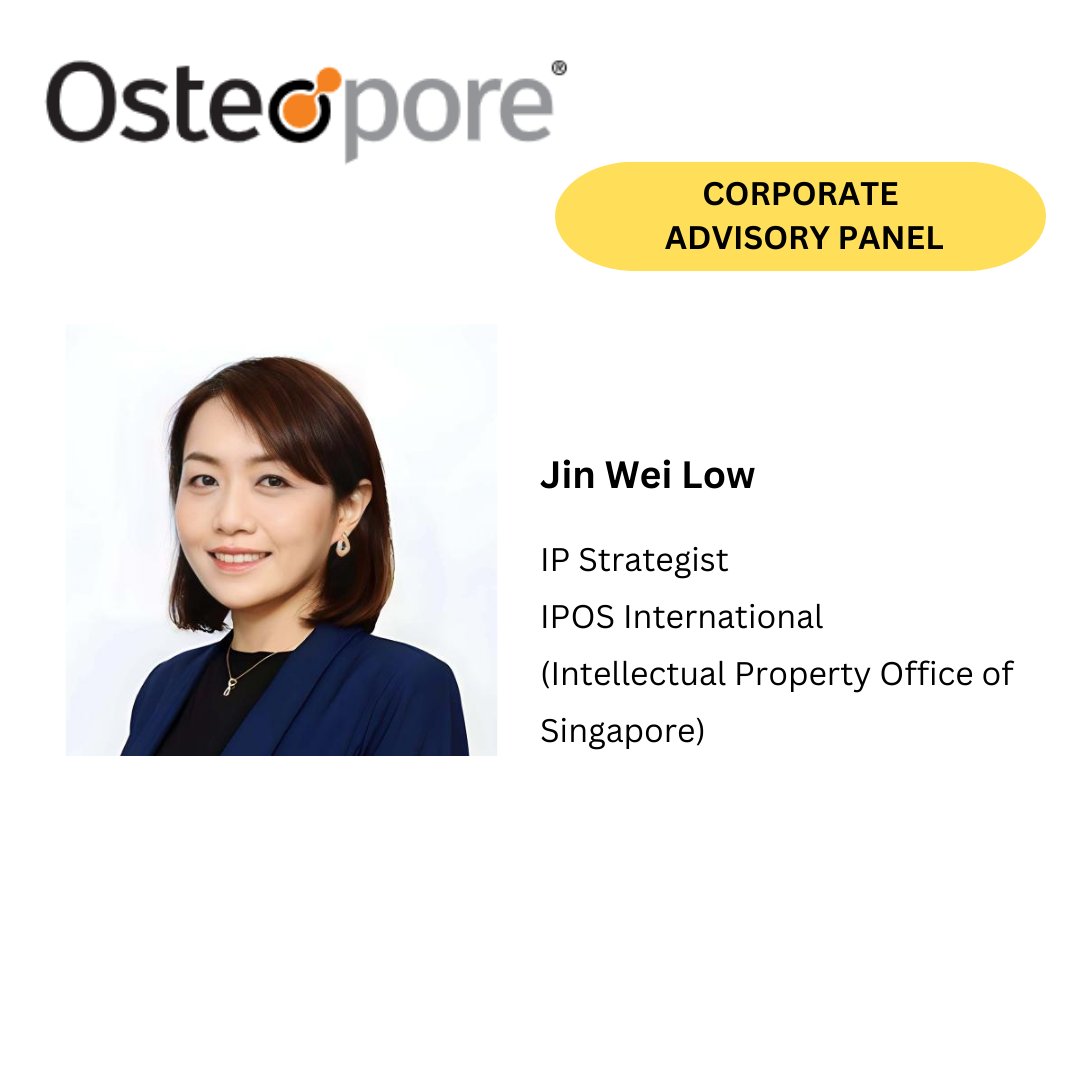 We are thrilled to announce that Jin Wei Low, an accomplished IP strategist at IPOS International (Intellectual Property Office of Singapore (IPOS), has joined Osteopore as a valuable addition to our Corporate Advisory Panel!

Welcome aboard, Jin Wei!

#osteopore #investors