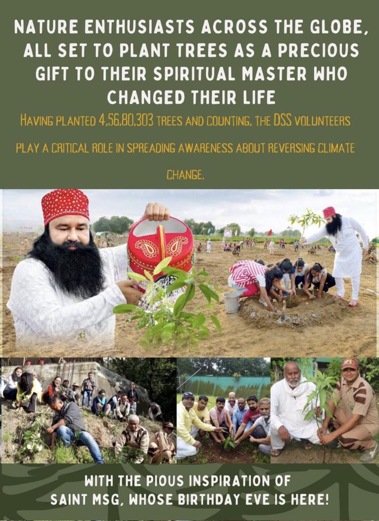 Ritu71312196's tweet photo. Saint Gurmeet Ram Rahim ji says that Everybody should  Plant A Tree on every special occasion. DSS volunteers not only plant the saplings but also look after them as their child. They water them regularly and take care of  them.
#GreenHabits https://t.co/5o8Yw5gOoY