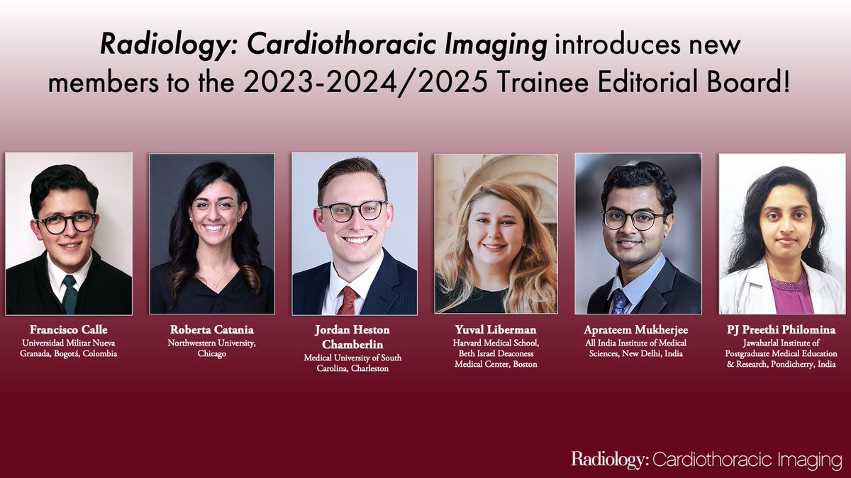 Congratulations and welcome to our new Trainee Editorial Board members! 

We are so excited to work alongside these future leaders in the cardiothoracic imaging community