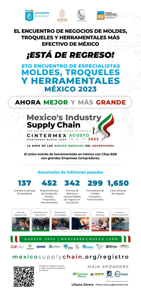 AMMMTOFICIAL's tweet photo. Participa últimos espacios Disponibles!!!

Participa en el evento de #negocios de los proveedores y compradores de la #Industria en #México 2023
 accede a:
·        #Citasdenegocios #B2b
·        Pabellones de #exposición
·        Exposición tecnológica.
·        #Conferencias https://t.co/PqeZ1LthYj