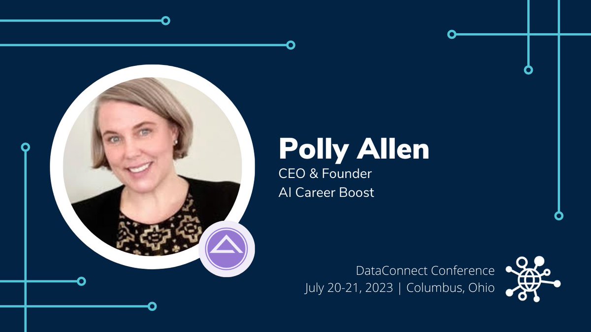 wia_community's tweet image. Join us next week in #cbus, where Polly Allen, CEO &amp;amp; Founder of AI Career Boost  will be participating in our main panel -- &apos;Data as a Product: An Empathetic Approach to Delivering Value&apos; at #DataConnect2023 🎉

Register today: bit.ly/3DjQIrX