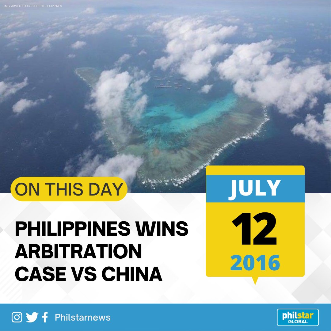 PhilstarNews's tweet photo. 7 YEARS SINCE THE LANDMARK RULING

Today, July 12, marks the 7th Anniversary of the Permanent Court of Arbitration (PCA) ruling that invalidated China’s expansive maritime claims in the South China Sea.

In 2013, the Philippines, led by former President Benigno Aquino III, took the case to the PCA to challenge China’s expansive nine-dash-line claim. This claim was disputed by the Philippines, arguing that it encroached upon its exclusive economic zone and continental shelf.

On July 12, 2016, the PCA made a landmark ruling. It declared that China’s claims lacked a legal basis and that the disputed areas in question were indeed part of the Philippines’ exclusive economic zone and continental shelf.

Related: https://t.co/GBPDpnTf95
