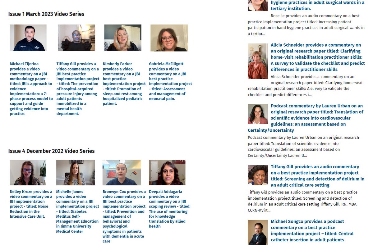 JBI EVIDENCE IMPLEMENTATION (@jbi_ei) on Twitter photo the <a href="/JBI_EI/">JBI EVIDENCE IMPLEMENTATION</a> Digital Commentary Series offers thought-provoking explorations of the clinical topics featured in the journal.
#WorldEBHCDay 2023
Expand your knowledge and check out our video library here: bit.ly/43qemxz
<a href="/llizzieRACE/">Elizabeth Scruth PhD MPH CCNS CCRN FCCM FCNS</a> <a href="/CraigSL01/">Craig Lockwood, RN, MACN</a> the <a href="/JBI_EI/">JBI EVIDENCE IMPLEMENTATION</a> Digital Commentary Series offers thought-provoking explorations of the clinical topics featured in the journal.
#WorldEBHCDay 2023
Expand your knowledge and check out our video library here: bit.ly/43qemxz
<a href="/llizzieRACE/">Elizabeth Scruth PhD MPH CCNS CCRN FCCM FCNS</a> <a href="/CraigSL01/">Craig Lockwood, RN, MACN</a>
