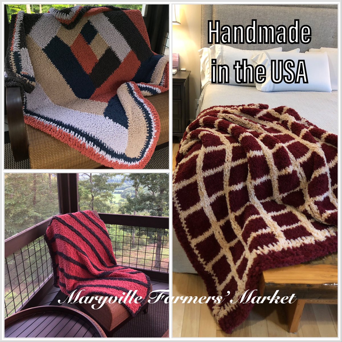 Irina from Handmade in the USA will be at Saturday’s market, 8:30-11:30 AM, with hand knitted blankets made with a variety of sheepy, alpaca and faux fur yarns, and Cotton linen! They are functional, beautiful and make great gifts!
#maryvillefarmersmarket
#handmadeintheusa