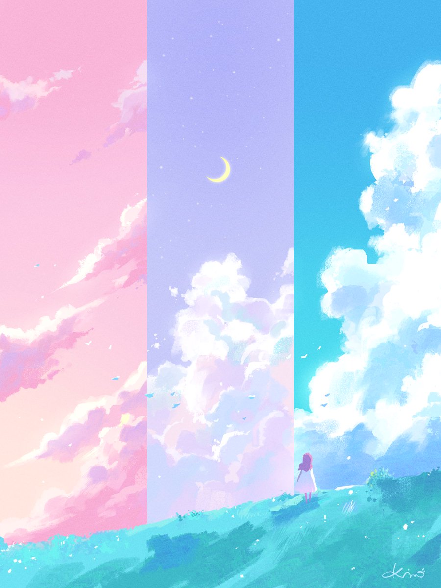 1girl sky solo cloud outdoors scenery reflection  illustration images