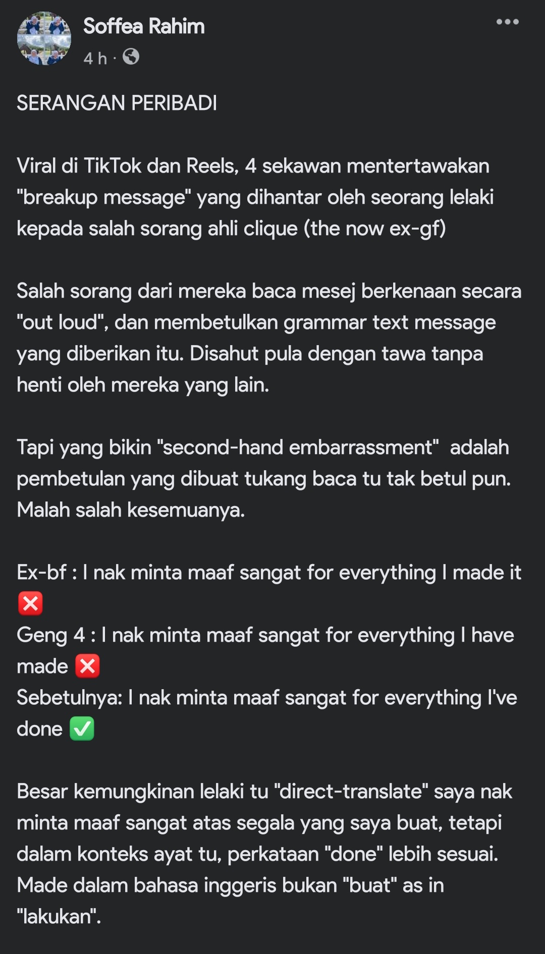 Heisei 𝕏 on X: Minah kepam sekawan ketawakan ex-boifen sebab grammar.  nohhhh, sekali cikgu bahasa inggeris betulkan minah sekawan ni punya  grammar. t.coA0gbZFKcfJ  X