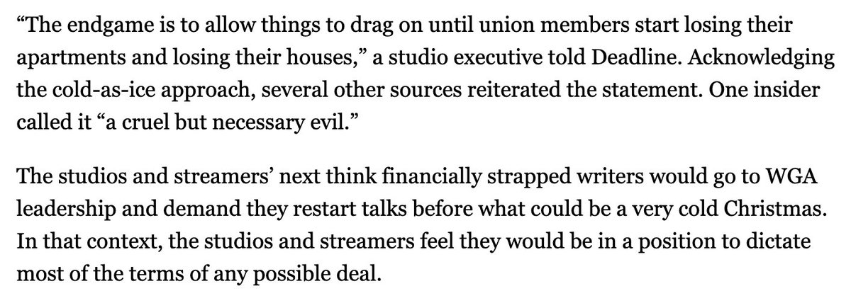 hey fandom: when your favorite shows don't come back for 2+ years, and your favorite actors aren't at comic con, and awards shows are cancelled, remember whose fault it is. we should all care, we should all be on those picket lines. because this is fucking evil.